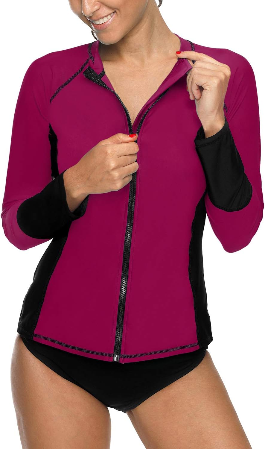 Charmo Women Zip UV Rash Vest Long Sleeve Rashguard Shirts