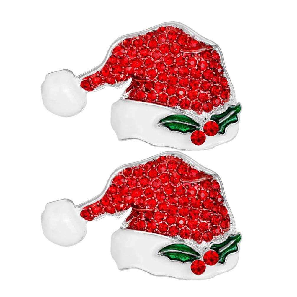 Holibanna 2pcs Christmas Crystals Brooch Pin Santa Clause Hat Brooch Clothing Costume Jewellery