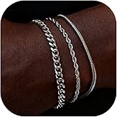 Mens Bracelet - Dainty Gold/Silver Chain Bracelet Stack 14K Gold Plated Silver Bracelets for Men Stainless Steel Adjustable Cross Charm Cuban Link Bracelet Snake Jewelry Set to Men Dad Birthday Day