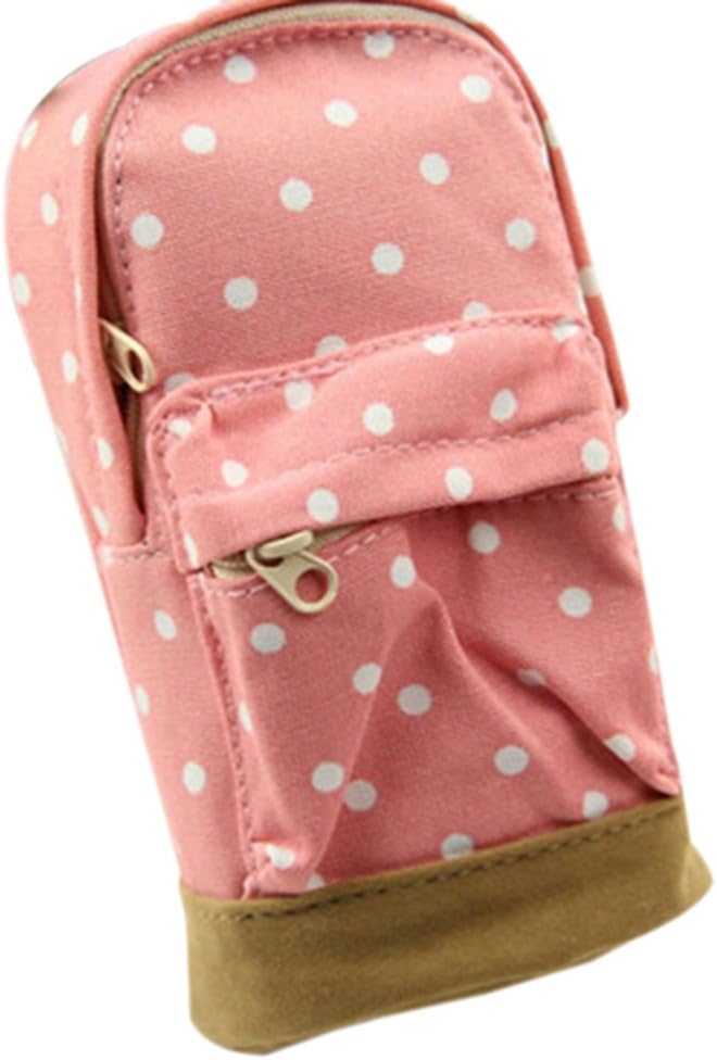 little finger Fashion Mini Backpack Shaped Dot Pattern Canvas Zipper Pencil Case Storage Pouch - Pink