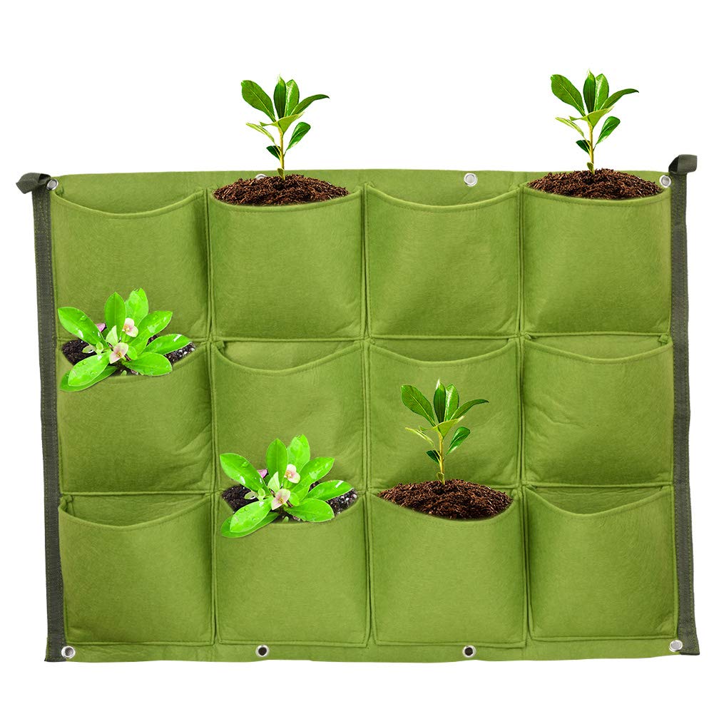 HERCHR Hanging Plant Grow Bag 12 Pockets Wall Hanging Planter Vertical Flowerpot Bag 23.6×31.5inch Wall Mounted Greening Plantingbag Outdoor Indoor Hang Planter