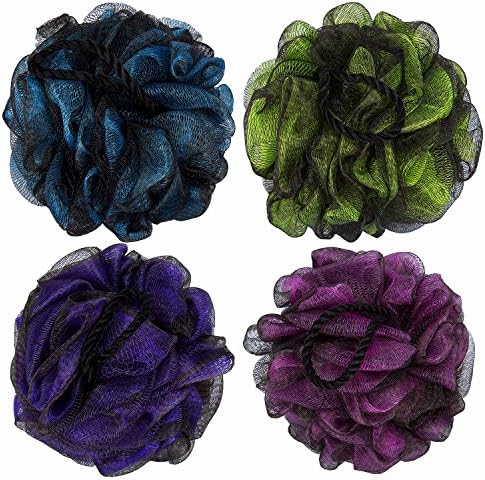 Minalo Mesh Pouf Loofah Bath Sponge by Minalo -Extra Large Body Exfoliating Shower Ball Shower Sponge Pack of 4 (75g/pcs)