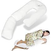 Pozico U-Shaped Full Body Pillow for Side Sleepers – 51-Inch Body Pillow with Ear Piercing Design – Cooling Pregnancy Pillow Orthopedic Support for Back, Neck & Hip – Soft Washable Velvet Cover