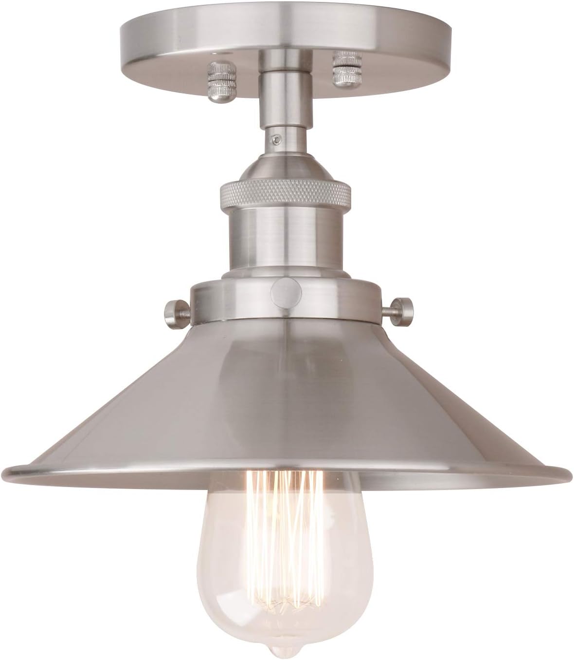 Pathson Vintage Ceiling Light with Semi-Flush Mounted Metal Shade Ceiling Lamp Fixtures for Hallway Loft Kitchen Bar Close to Ceiling (Brushed)