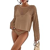 Bsubseach Swimsuit Coverup for Women Knitted Beach Cover Up Long Sleeve Crochet Tops