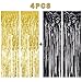 NPLUX 4PCS 3' X 8' Black and Gold Metallic Tinsel Foil Fringe Curtain for Wedding Birthday Christmas Party Decoration Backdrop