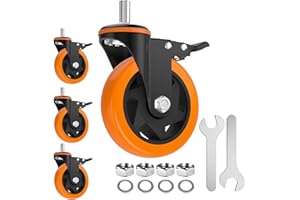 JIN FU TOU Stem Caster Wheels 4 inch Locking Threaded Stem Casters Set of 4 Heavy Duty, 1/2"-13 x 1(Stem Diameter 1/2",Stem Length 1"), No Noise Swivel Casters Industrial Castor Wheels for Cart, Furniture