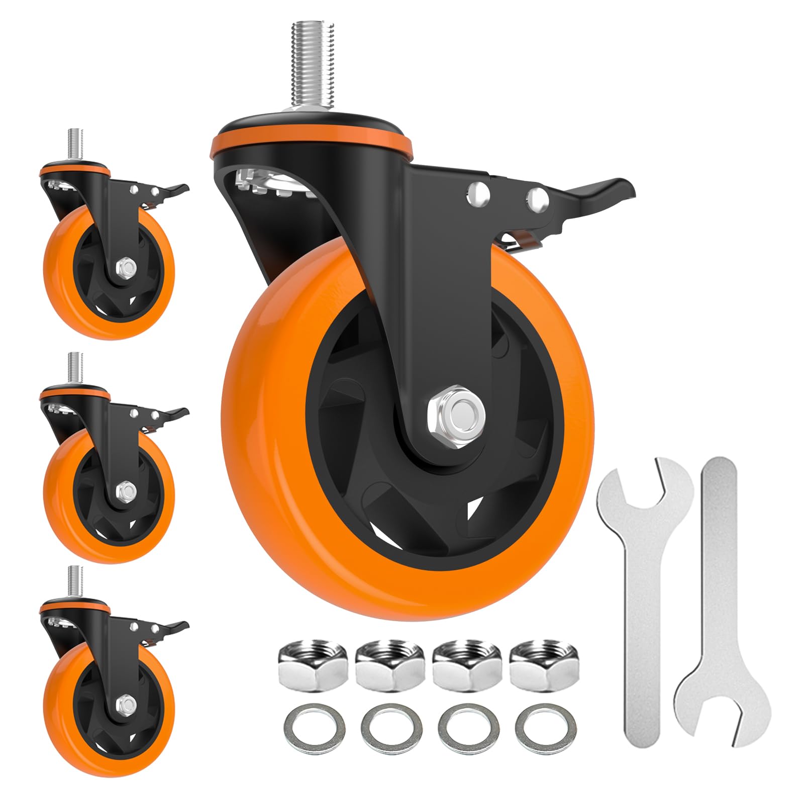 Photo 1 of Stem Caster Wheels 4 inch Locking Threaded Stem Casters Set of 4 Heavy Duty, 1/2"-13 x 1(Stem Diameter 1/2",Stem Length 1"), No Noise Swivel Casters Industrial Castor Wheels for Cart, Furniture
