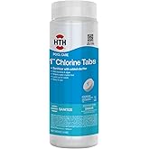 HTH 42049, Pool Care 1" Chlorine Tabs, 1.5 lbs | Swimming Pool Sanitizer with Added Clarifier; Eliminates Bacteria &amp; Algae; Makes Water Clean &amp; Crystal Clear; Slow Dissolving