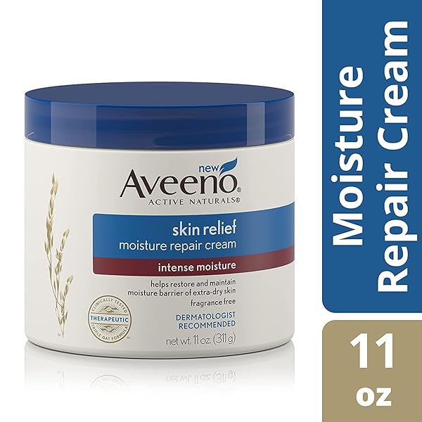 AVEENO SKIN RELIEF INTENSE MOISTURE REPAIR BODY CREAM WITH TRIPLE OAT & SHEA BUTTER FORMULA, HELPS HEAL, REPAIR & RESTORE VERY DRY SKIN WITH LONG-LASTING MOISTURE, FRAGRANCE-FREE, 11 OZ