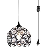 TISLYCO Black Plug in Chandelier, Crystal Hanging Lights with Plug in Cord 13.12ft and On/Off Switch, Hanging Pendant Light f