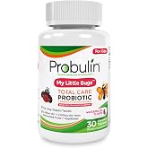 Probulin Total Care Kids Probiotic Chewable Tablets, My Little Bugs Prebiotics, Probiotics, and Postbiotics Chew Supplements, 5 Billion CFU, 15 Strains, 30 Count Bottle