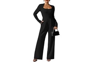 Pink Queen Jumpsuits for Women Dressy Scoop Neck Long Sleeve Wide Leg Romper One Piece Trendy Outfits