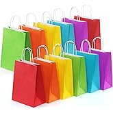 BagDream 24PCS Medium Party Favor Paper Gift Bags with Handles 6 Assorted Rainbow Colors Party Bags Kraft Paper Bags for Wedding Brithday Parties 8x4.25x10.5