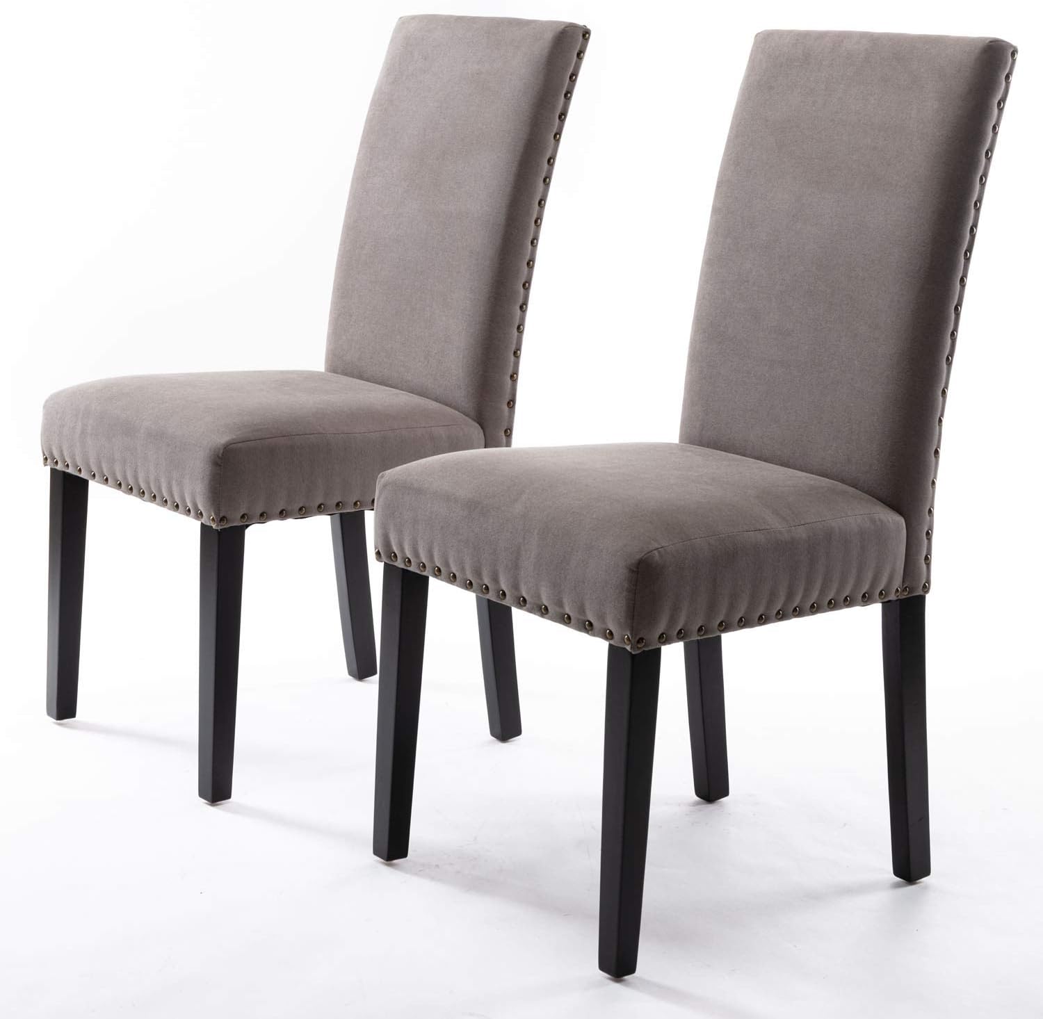 DininL Fur Dining Chair Kitchen Chairs Set of 2 Modern Dining Room Side Chairs Fabric Cushion Seat Back with Nailhead Trim (Grey) - Chairs