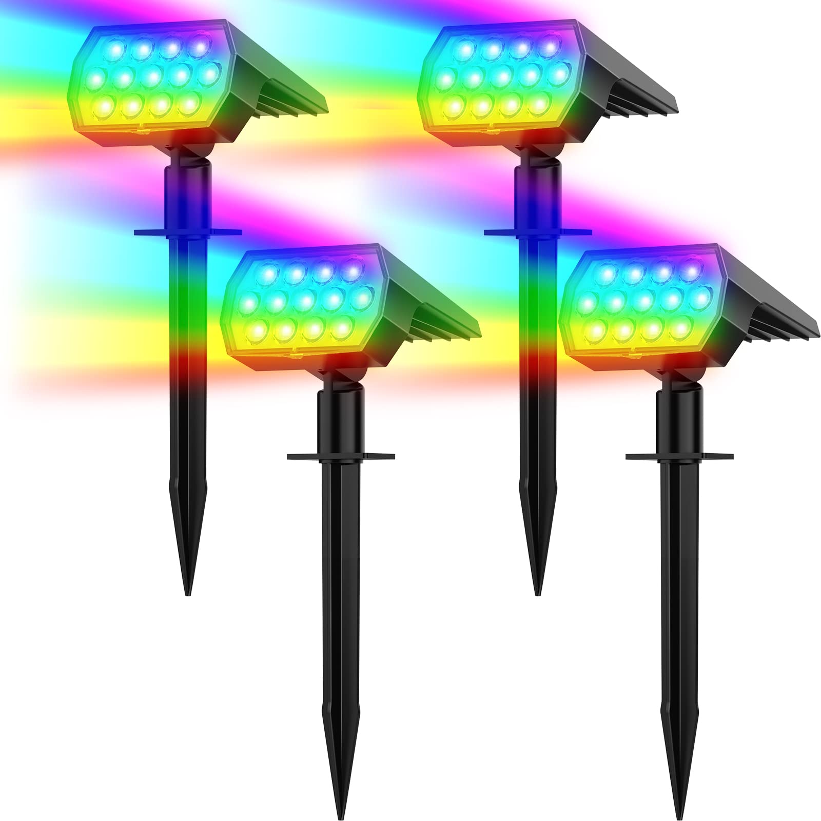 Flaow Solar Color Changing Lights Outdoor, Multi-Color RGB Landscape Spotlight, IP65 Waterproof Solar Powered Garden Lights, Solar Spot Lights for Pathway Tree Garden Halloween Christmas, 4 Pack