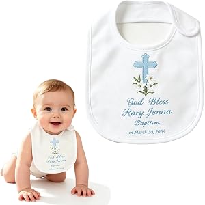 OAEUQ Personalized Baby Christening Bibs Baby Bibs With Customizable Names Embroidered Baptism Bib Baby Bibs Embroidered With