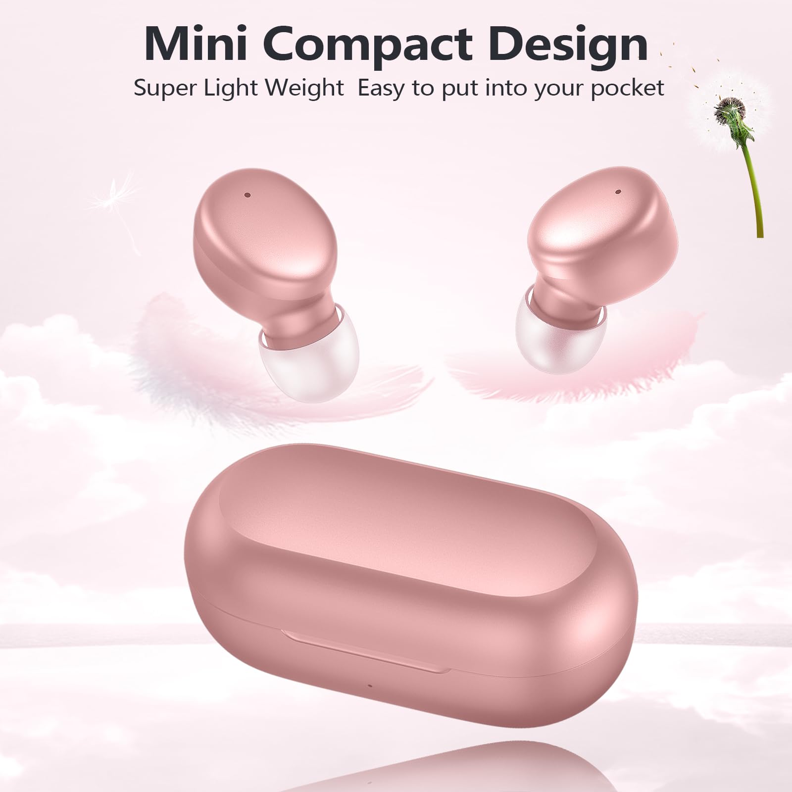 MOZOTER S8 Mini Wireless Earbuds Bluetooth 5.3 in Ear Light-Weight Headphones,60Hrs Playtime Ear Buds with Charging Case,Bluetooth Headsets,Premium Sound with Deep Bass for Sport-Pink - Image 6