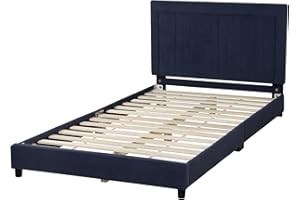 Yoonnie room Toddler Beds,Upholstered Twin Bed Frames for Kids, Adjustable Height Headboard Kids Bed, Wooden Slat Base Toddler Twin Bed for Boys,Fits Standard Twin Mattress(75" Wx39 D) (Blue)