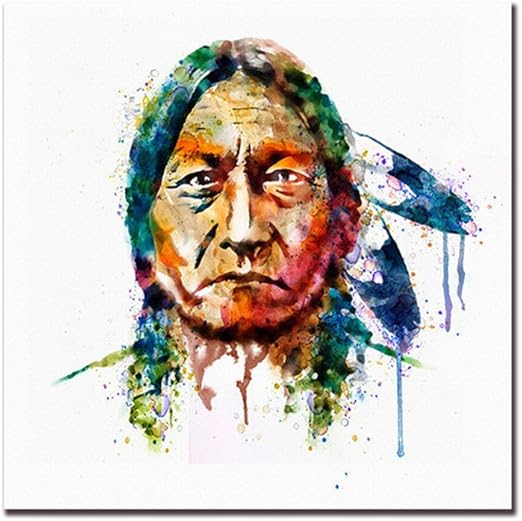 Cdrox Figura Indio Jefe Pared De La Pintura De Acuarela Fotos Lona