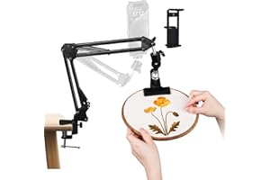 CHELOMENT Adjustable Hand Embroidery Hoop Stand,Black Cross Stitch Hoop Holder with 360° Rotation,3-in-1 Hoop/Tablet/Phone Stand Hand Free,Needlepoint Hoop Stand,Cross Stitch Stand Suitable for Embroidery Hoops