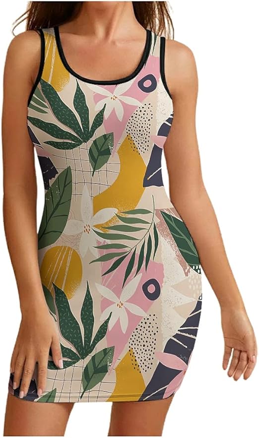 Free shipping Women's Hawaiian Holiday Floral Print Summer Stretch Bodycon Cocktail Formal 