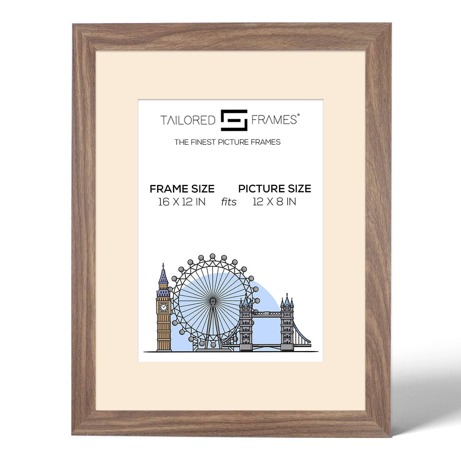 Tailored Frames Seattle Walnut 16" x 12" Frame for 12" x 8" Picture | Single Picture Frames | Wall Hanging Type | Photo Frame With Antique Mount