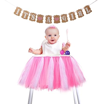 Buy For Girls Aytai Glitter Tutu Chair Skirt Banner Baby Birthday Party Favors High Chair Decoration 39 Tulle Table Skirt Pink Baby Shower Decorations Kit For Girls Online At Low
