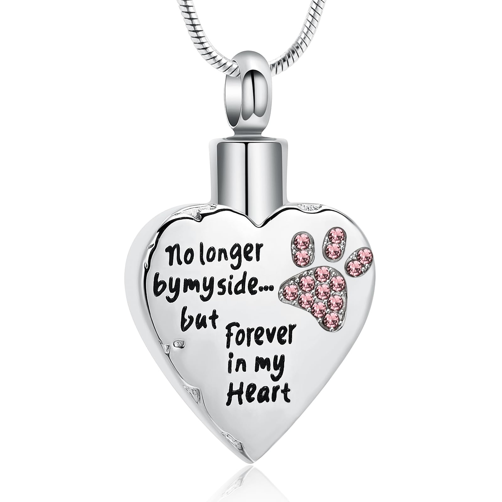 memorial jewelry No Longer by My Side,But Forever in My Heart Carved Locket Cremation Urn Necklace for Pet Dog Cats, Metal, stainless-steel