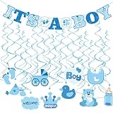 Tinksky 30pcs IT'S A BOY Banner Boy Baby Shower Dizzy Danglers Spiral Hanging Decoration for Parties (1Banner + 20Dizzy Danglers + 10Cards)