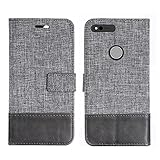 Google Pixel XL Case, Ranyi [Retro Denim Wallet] [Two Piece Color] [ID&Card Holder] [Kickstand Feature] Luxury Flip Folio Magnetic Wallet Protective Case for Google Pixel XL (2016 Release), grey