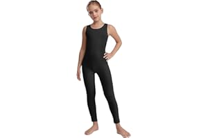 Xroufi Kids Girls Ribbed Gymnastic Unitard Sleeveless Solid Color Slim Fit Ballet Dance Bodysuit