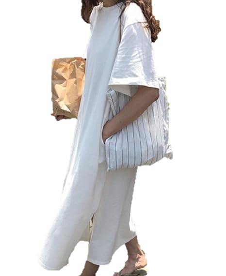 Amazon Nijuh Tシャツワンピース ロング丈 無地 半袖 コットン