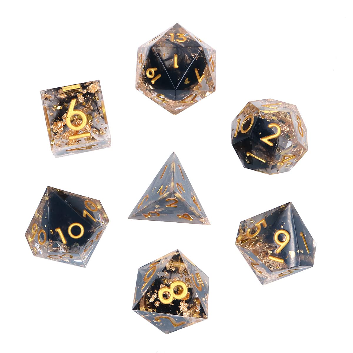 DollaTek Upscale Resin Transparent Dnd dice set Polyhedral Dice rpg dice dados rol D4 D6 D8 D10 D12 D20 Dice Set - Transparent Black