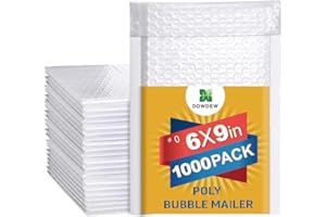 DOWDEW Water Resistant Bubble Envelope Mailers [1,000 Pack] 6 inch x 9 inch #0 White Poly Padded Shipping Envelopes Self Sealing Cushioned Packaging Bags