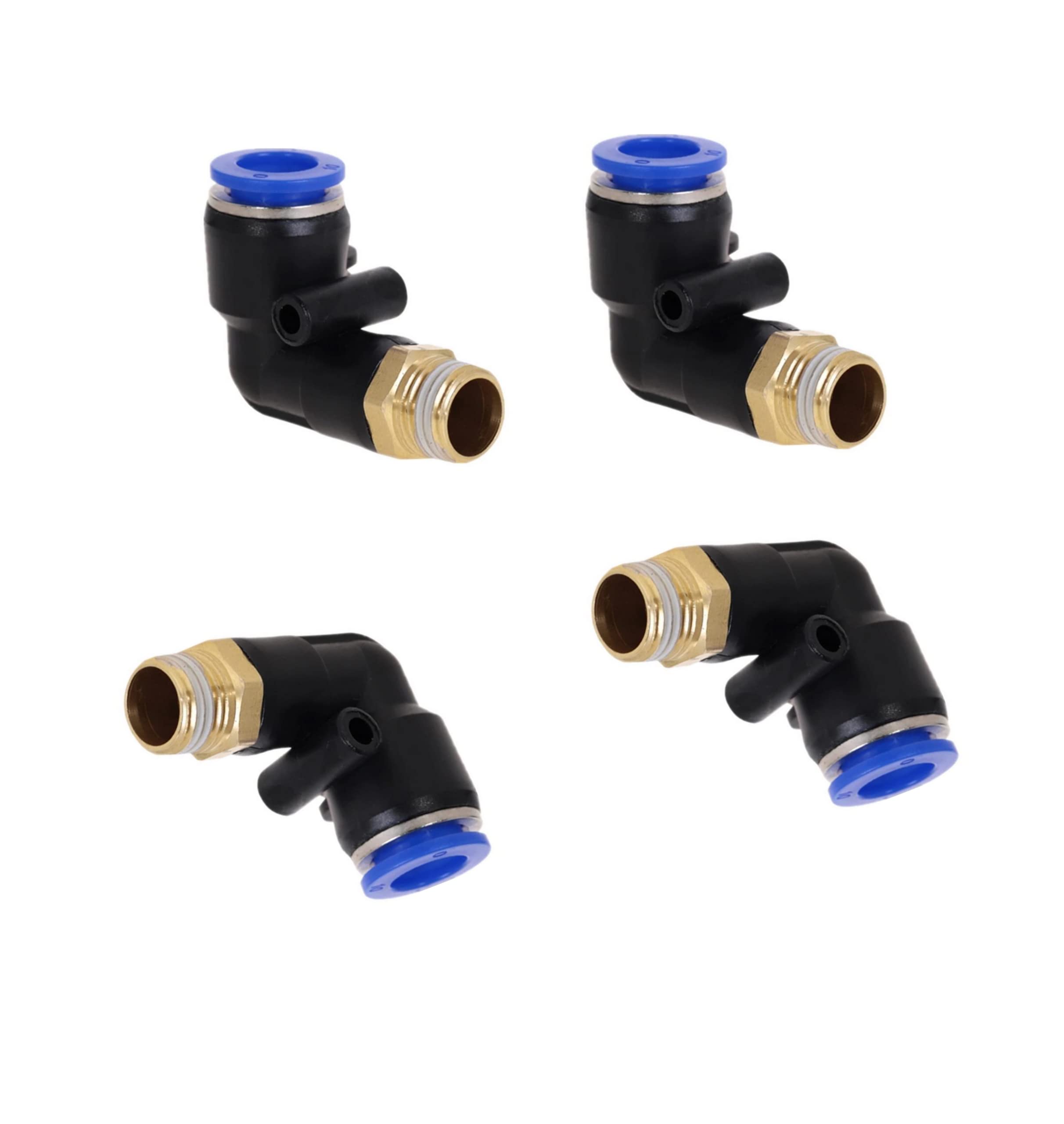 CNCTEC Pneumatic 90° Elbow Connector, 3/8 inch to 8 mm, 4 Pack, Brass, Industrial Quality