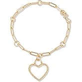 EVE'S ADDICTION Silver Paperclip Heart Charm Bracelet - Gifts for Mom