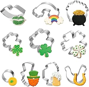 10 Pieces St.Patrick's Day Cookie Cutters Set Stainless Steel, For Baking Decorative Food St. Patrick's Day Irish Party Supplies