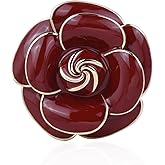 Fenni Jewelry Enamel Camellia Flower Brooch Pin Crystal Blooming Rose Floral Pins Corsage Wedding Party Jewelry for Women