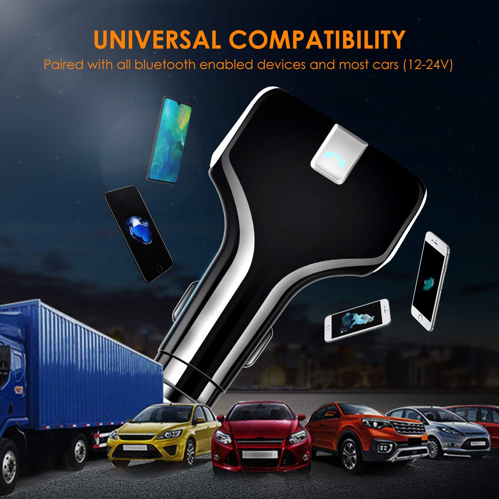 bedee FM Transmitter Bluetooth 5.0 with QC3.0 Charger for Car, Wireless FM Transmitter Car Radio Audio Adapter, Handsfree Car Kit with Dual USB Charging Ports, LED Display, USB Flash Drives Reader