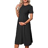 MARI GABRIEL Womens Work Maternity Dress Business A Line Short Sleeve Front Pleated Pregnancy Dresses Semi Formal Office