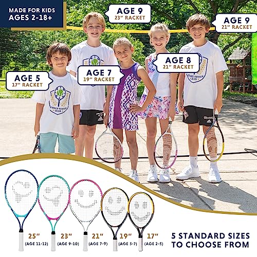 Kids Tennis Racket with Training Videos 17 Inch Aluminum Youth Tennis