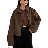 RISCUYY Bomber Jacket Women Wool Long Sleeve Lapel Zip Up Brown Jacket Women Casual 2025
