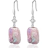 YAMI Baroque Pearl Earrings Drop & Dangle, Freshwater Cultured Pearls with 5A Cubic Zirconia, 925 Sterling Silver Hoop Earrings Hypoallergenic, Jewelry Gifts for Women