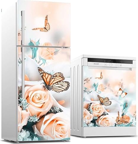 Amazon Co Jp Hxcok 3dカスタム食器洗い機冷蔵庫コンタクトペーパーバタフライフリーザーデカールフィルムパネルカバーウォールステッカー家の装飾 60x66cm ホーム キッチン