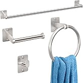 Brushed Nickel Bathroom Accessories Set, KLJKPA 4 Pieces Bathroom Hardware Set, 24 inch Towel Bar, Towel Racks for Bathroom, Robe Towel Hooks, Toilet Paper Holder Wall Mounted