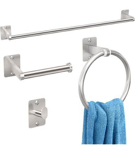 Brushed Silver Bathroom Hardware Set – SUS304 Towel Ring & Toilet Paper Holder, Wall Mounted, Rustproof, 2-Year Warranty