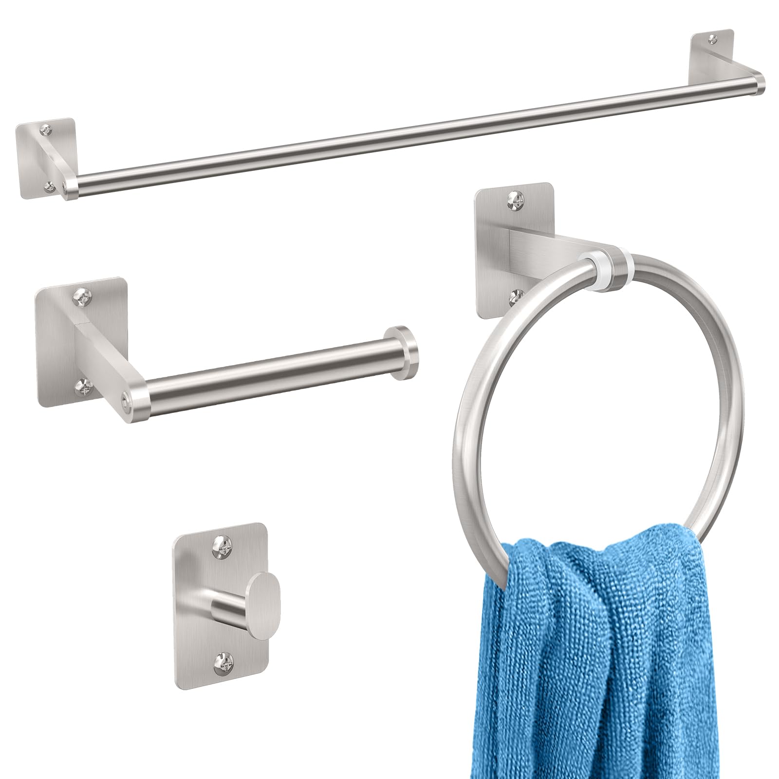 Photo 1 of Brushed Nickel Bathroom Accessories Set, KLJKPA 4 Pieces Bathroom Hardware Set, 24 inch Towel Bar, Towel Racks for Bathroom, Robe Towel Hooks, Toilet Paper Holder Wall Mounted