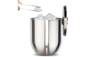 SNOWFOX Premium Vacuum Insulated Stainless Steel Ice Bucket with Lid/Tongs, Home Bar Accessories, Elegant Bartending Ice Buckets for Parties, Beautiful Outdoor Entertaining Supplies, 3L