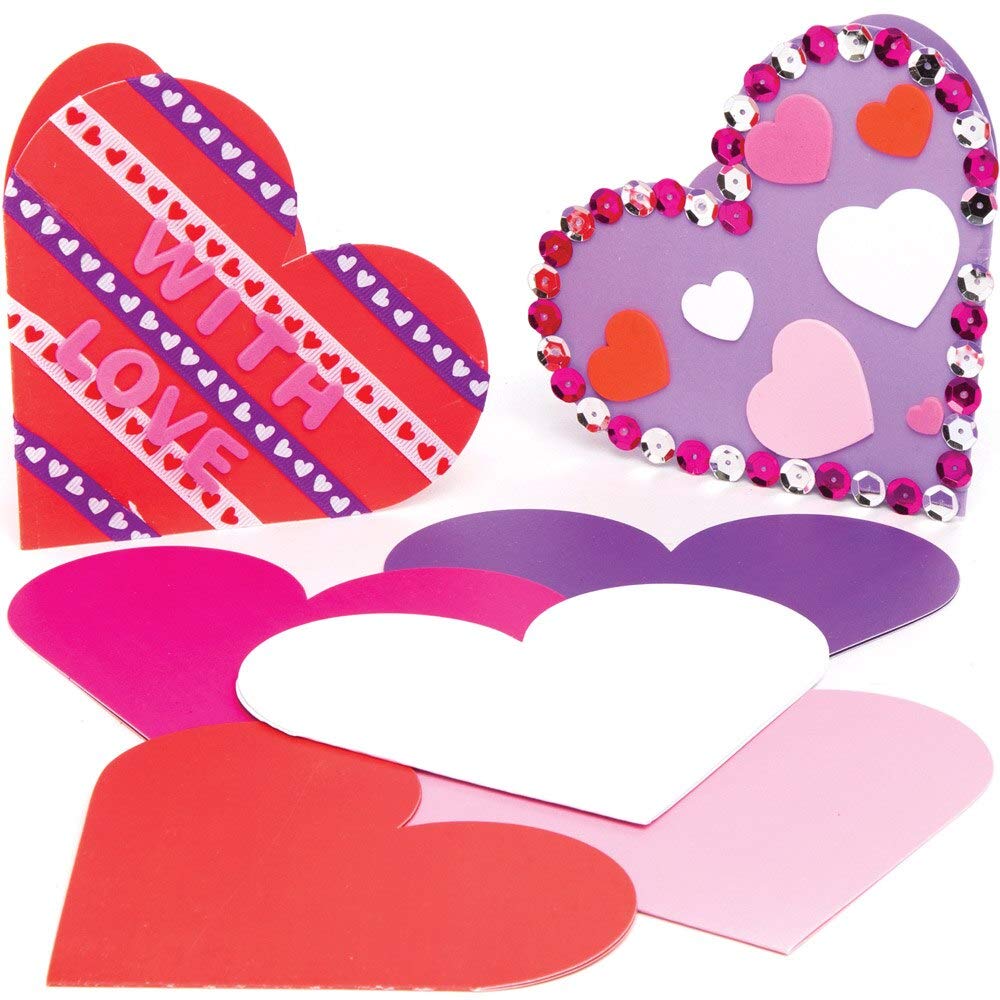 Baker Ross AT364 Heart Greeting Cards - Pack of 12, Creative Art and Craft Supplies for Kids to Make, Personalize and Decorate,Pink,Purple,Red,Violet,White